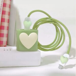 Cute Green 3D Heart Cable Protector for iPhone Charger Cover MazaniParis Heart Unique Design for Phone Charger Cover Wire Saver for iPhone 14 13 12