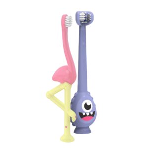 dr. brown's toothscrubber toddler toothbrush, monster and flamingo, 2-pack