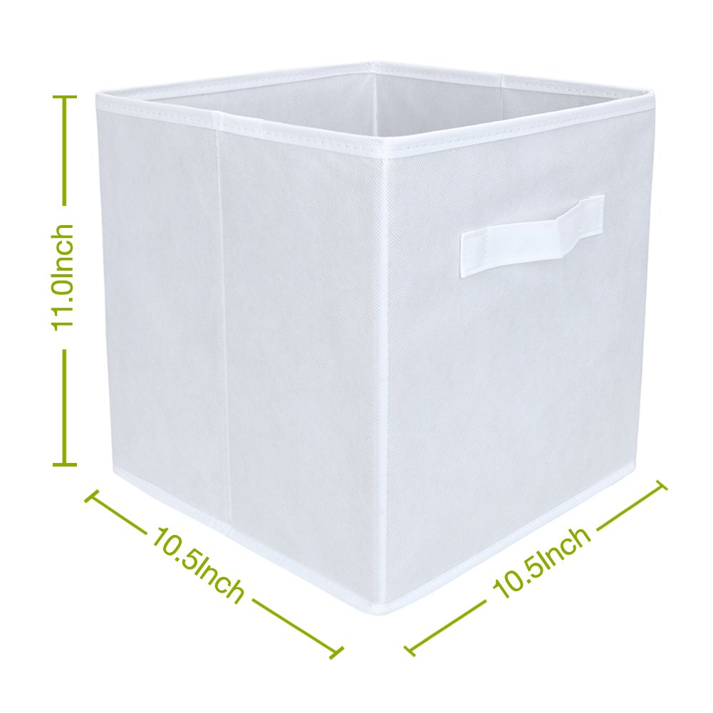 EZOWare Set of 10 Fabric Basket Bins, White Collapsible Organizer Storage Cube with Handles for Home, Bedroom, Baby Nursery, Kids Playroom - 13"x15"x13" + 10.5"x 10.5"x 11"