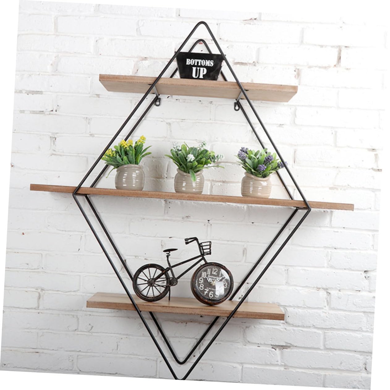 COLLBATH 1pc Three Tier Shelf Decorative Decoration Art Crafts Wall-Mounted Hanging Rack Iron Framework Rack Multi-Layer Wood Board Rack Home Decor Storage Rack