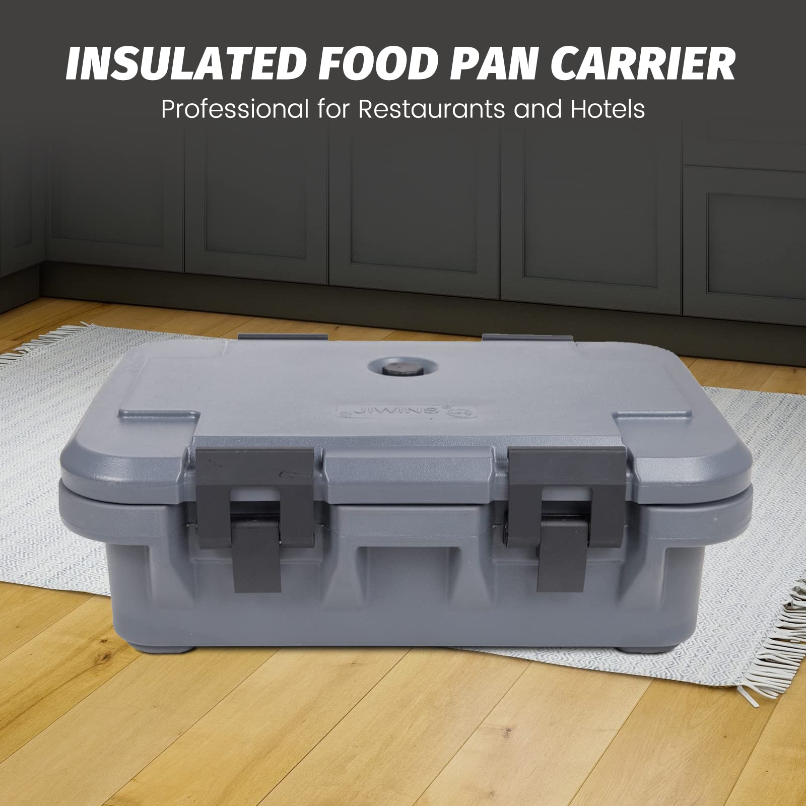 Jiwins Insulated Food Pan Carrier, Top Loader Pan Carrier, Stackable, for Restaurant Canteen, Gray, Suitable for 4" Deep Pans