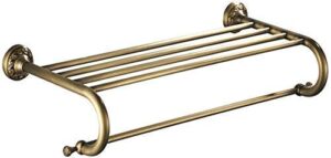 towel rack,antique brass towel rail with double towel shelf for bathroom, wall-mounted shower shelf organizer,black ( gold)