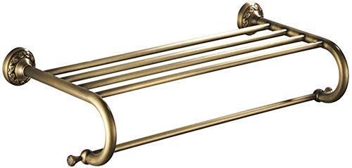 Towel Rack,Antique Brass Towel Rail with Double Towel Shelf for Bathroom, Wall-Mounted Shower Shelf Organizer,Black ( Gold)