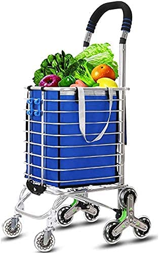 Shopping Trolley on Wheels Multi Function s,Kitchen Storage Utility Carts Foldable Dual Use Aluminum Alloy Climbing Shopping Cart 8 Rounds Crystal Wheel, Load 35 Kg Hand Trucks,Blue-B,