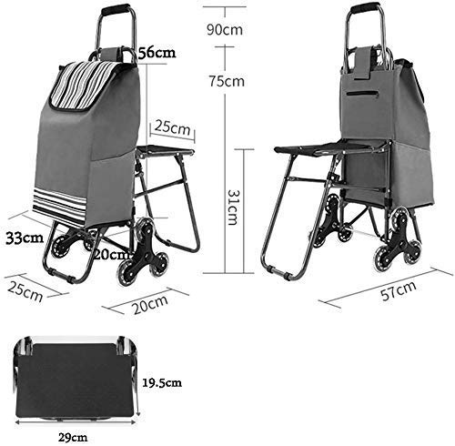 Shopping Trolley on Wheels Multi Function Shopping Cart Climbing Stairs Folding Luggage Cart with Chairs Portable Second Folding Easy Storage Storage Hand Trucks,