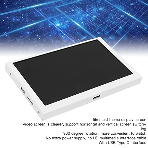 soobu Display Screen, Multithemed 5-inch ABS Monitor, Simple Connection Brightness, Seamless Adjustment for Mini Chassis (White)