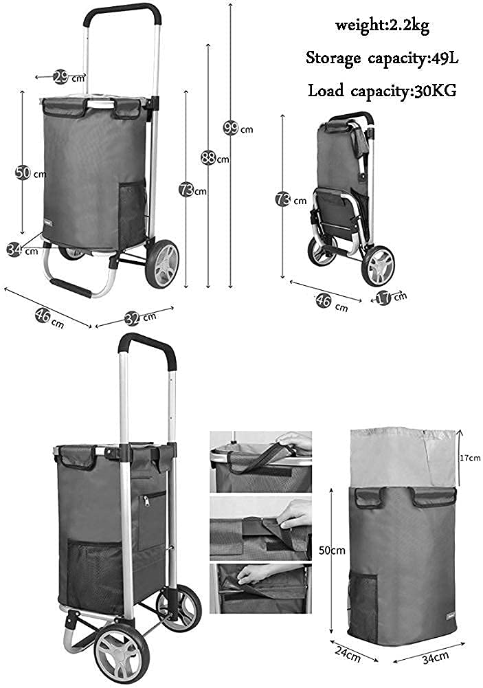 Shopping Trolley on Wheels Multi Function Shopping Cart Folding Portable Climbing Stair Trolley Trailer,Insulation Trolley Frame Drawstring Sealing Storage Hand Trucks,