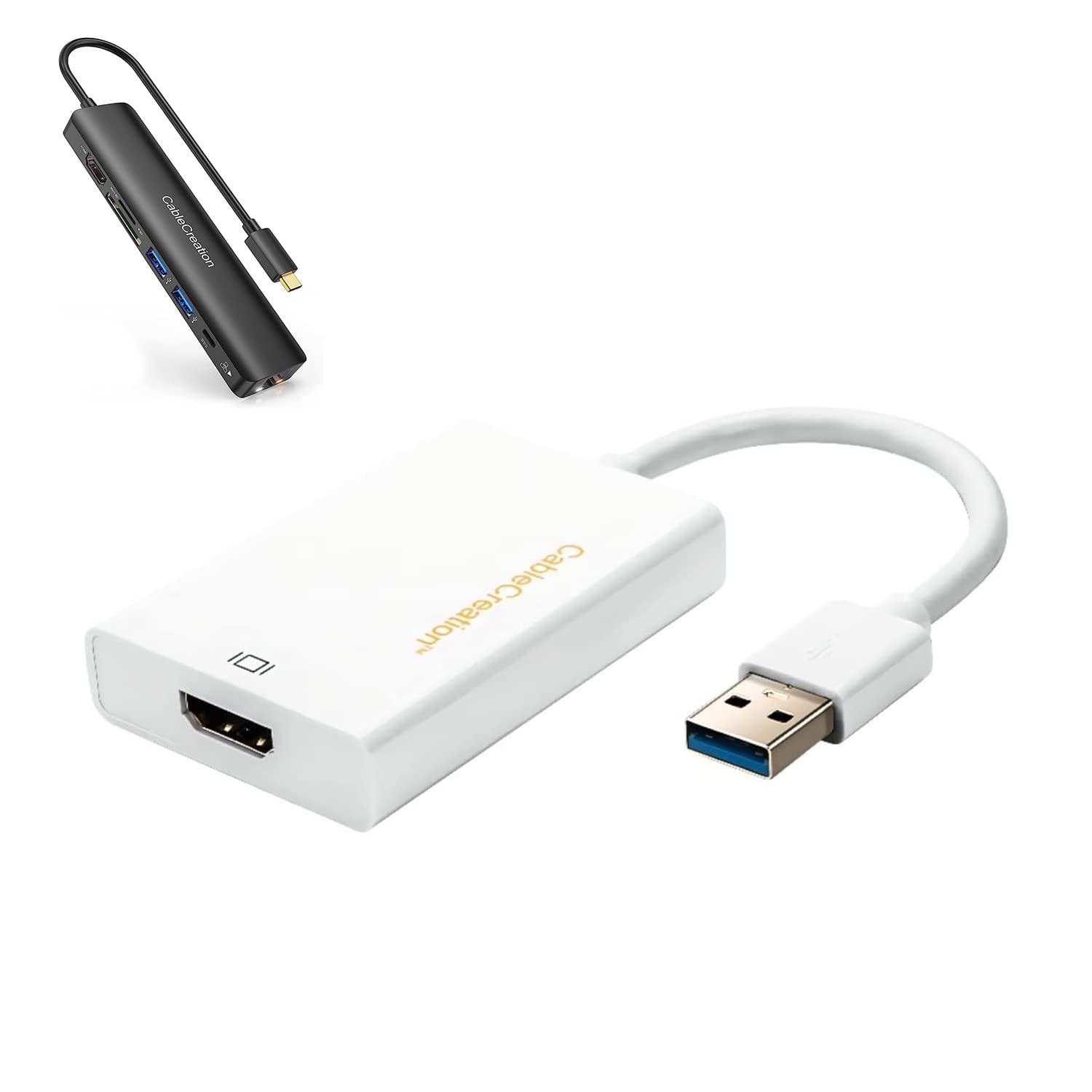 Bundle – 2 Items: CableCreation USB HDMI Adapter with DisplayLink Chip + 7 in 1 USB C Hub