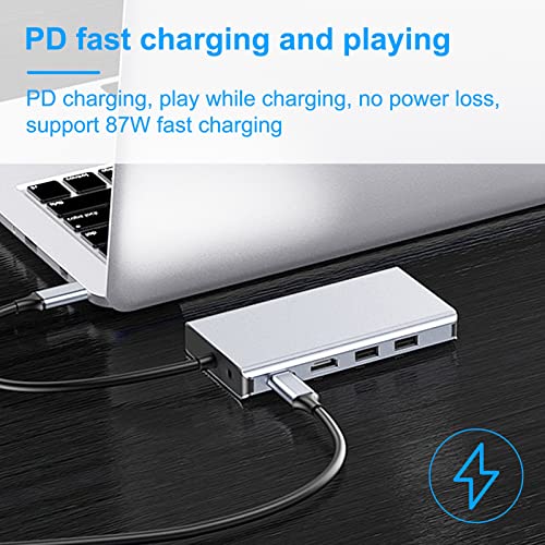 OCUhome 11-in-1 USB C Hub, High Speed Mini Docking Station, Universal Type-C Adapter Dongle with 4 USB Ports SD/TF Card Reader VGA Silver Gray