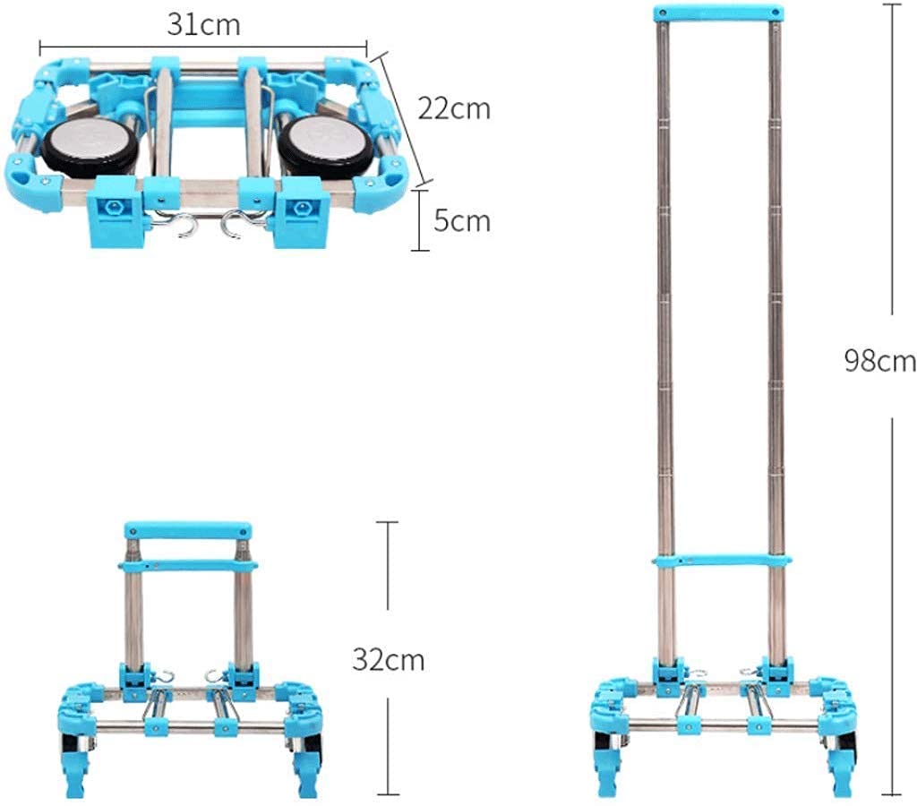 Shopping Trolley on Wheels Multi Function Shopping Cart Creative Folding Portable Luggage Cart Climbing Stairs Trailer Al Shock Absorption Elastic Storage Hand Trucks,B ,