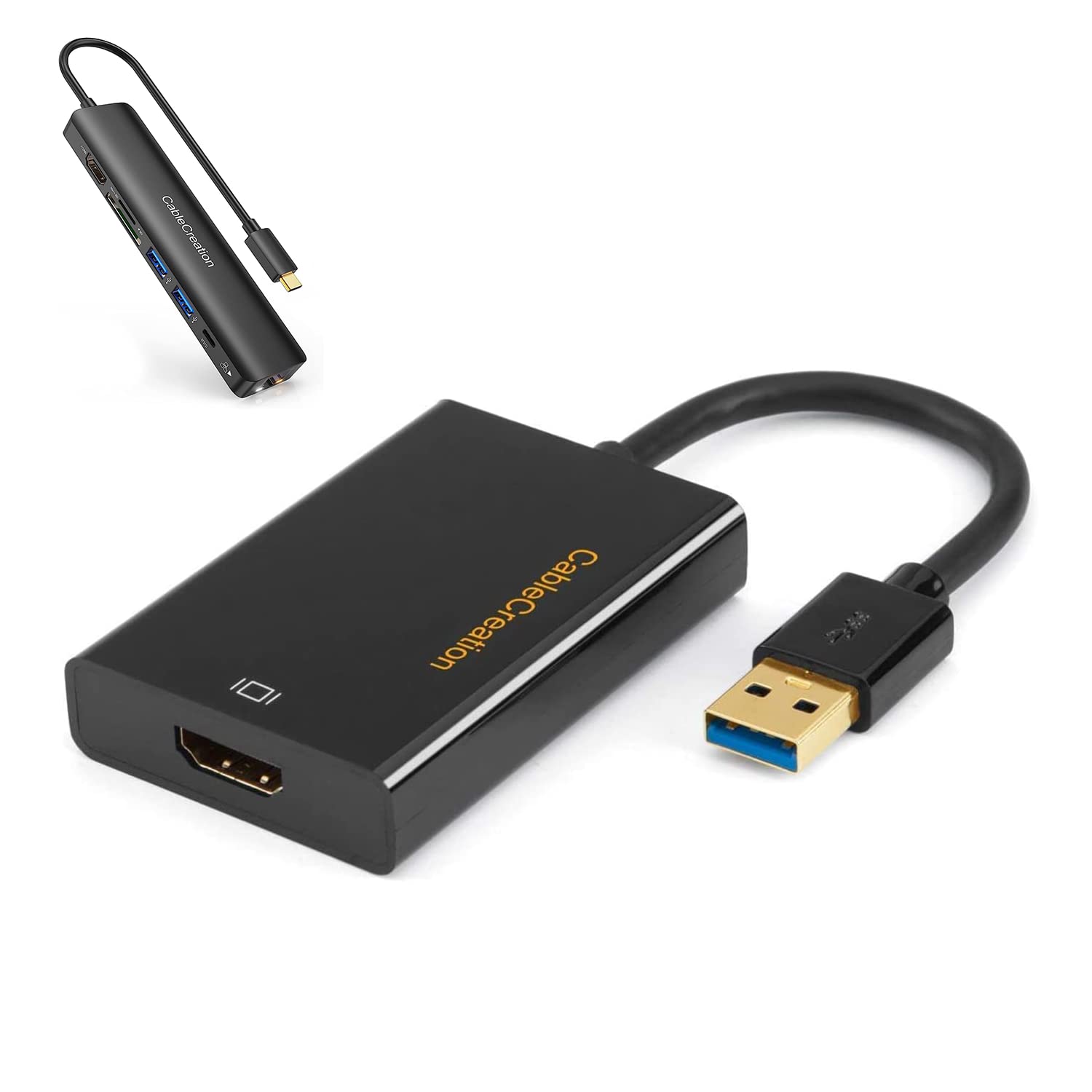 Bundle – 2 Items: CableCreation USB 3.0 to HDMI Adapter with DisplayLink + 7 in 1 USB C Hub