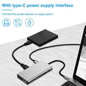 OCUhome 11-in-1 USB C Hub, High Speed Mini Docking Station, Universal Type-C Adapter Dongle with 4 USB Ports SD/TF Card Reader VGA Silver Gray