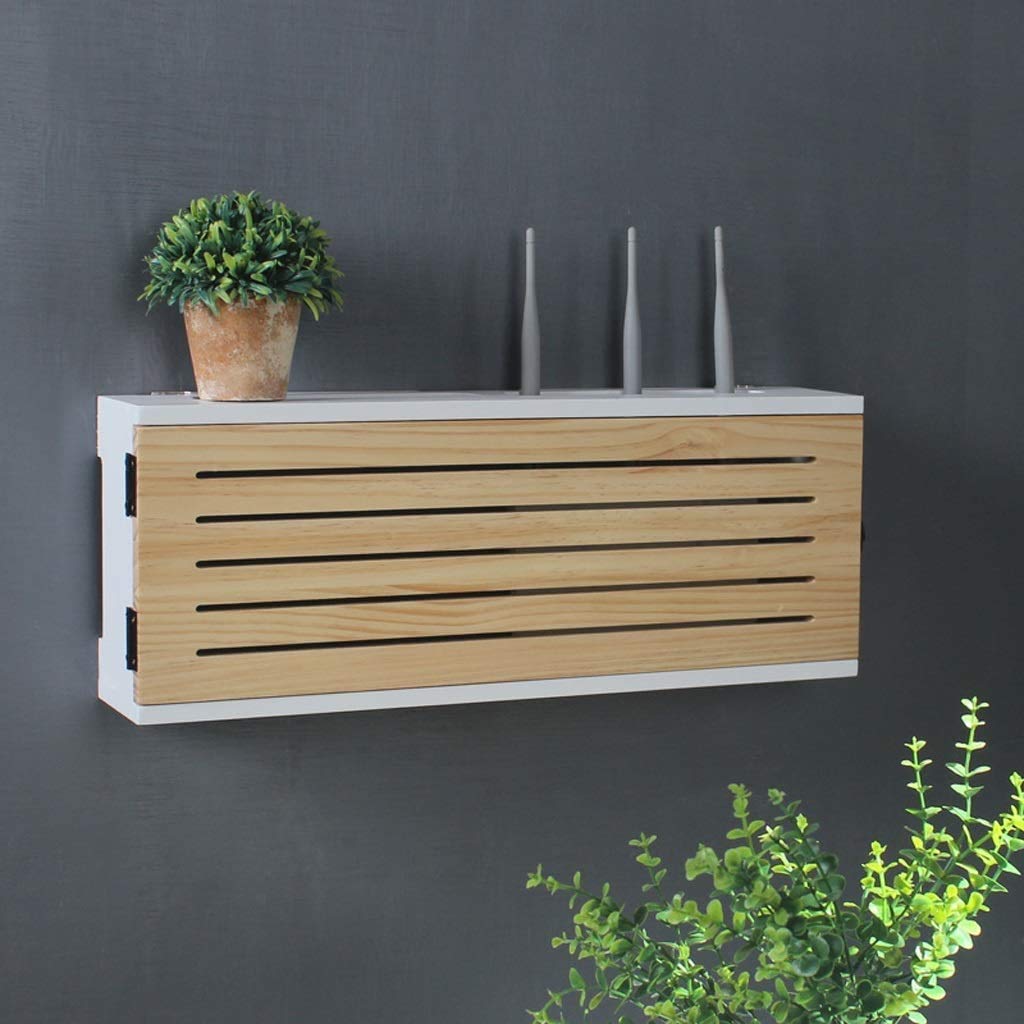 AVEEWA Wireless Router Storage Shelf Solid Wood Network Set-top Box Wall-Mounted Router Storage Box Socket Occlusion Box Wireless WiFi Router Shelf