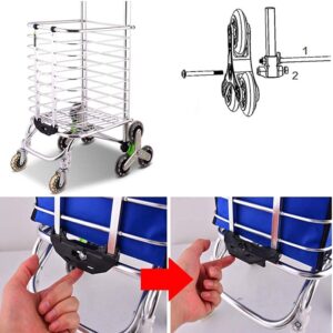 Shopping Trolley on Wheels Multi Function s,Kitchen Storage Utility Carts Foldable Dual Use Aluminum Alloy Climbing Shopping Cart 8 Rounds Crystal Wheel, Load 35 Kg Hand Trucks,Blue-B,