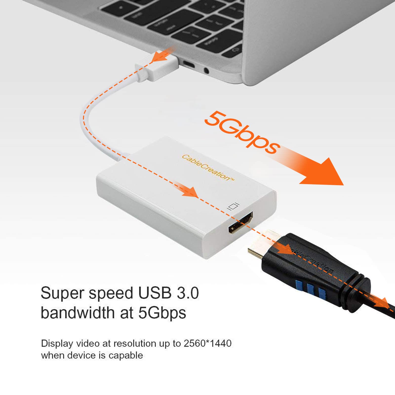 Bundle – 2 Items: CableCreation USB HDMI Adapter with DisplayLink Chip + 7 in 1 USB C Hub