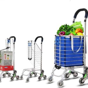 Shopping Trolley on Wheels Multi Function s,Kitchen Storage Utility Carts Foldable Dual Use Aluminum Alloy Climbing Shopping Cart 8 Rounds Crystal Wheel, Load 35 Kg Hand Trucks,Blue-B,