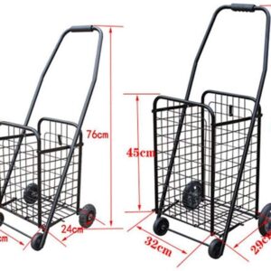 Shopping Trolley on Wheels Multi Function Shopping Cart Portable Folding Wrought Iron Trolley Luggage Trailer Special Spray Treatment Intimate Basket Buckle Storage Hand Trucks,Black,88Cm