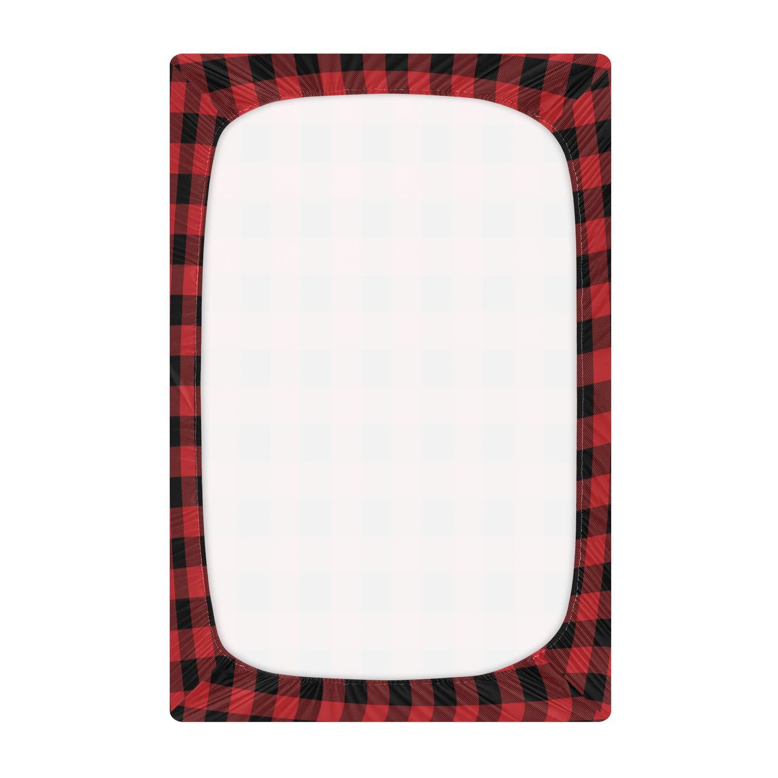 WELLDAY Red Buffalo Plaid Crib Sheets for Boys and Girls, Fitted Baby Crib Sheets Soft and Breathable Mini Crib Sheets 39 X 27 X 5 Inches