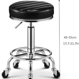 NEVRAH Swivel Bar Stool Cosmetic Stool On Roll Stool for Desk with Green PU Synthetic Leather Covered Seat Professional Roll Stool for Salon Beauty Manicure Tattoo Clinic Studio