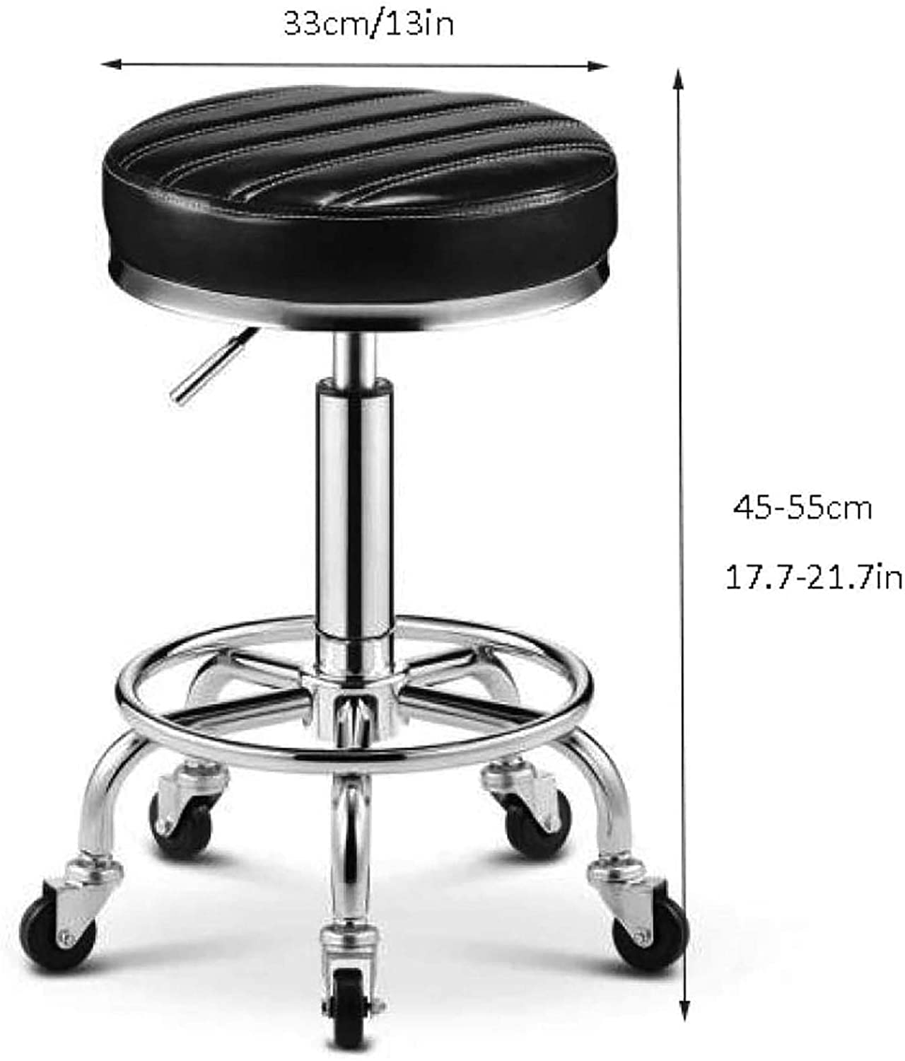 NEVRAH Swivel Bar Stool Cosmetic Stool On Roll Stool for Desk with Green PU Synthetic Leather Covered Seat Professional Roll Stool for Salon Beauty Manicure Tattoo Clinic Studio