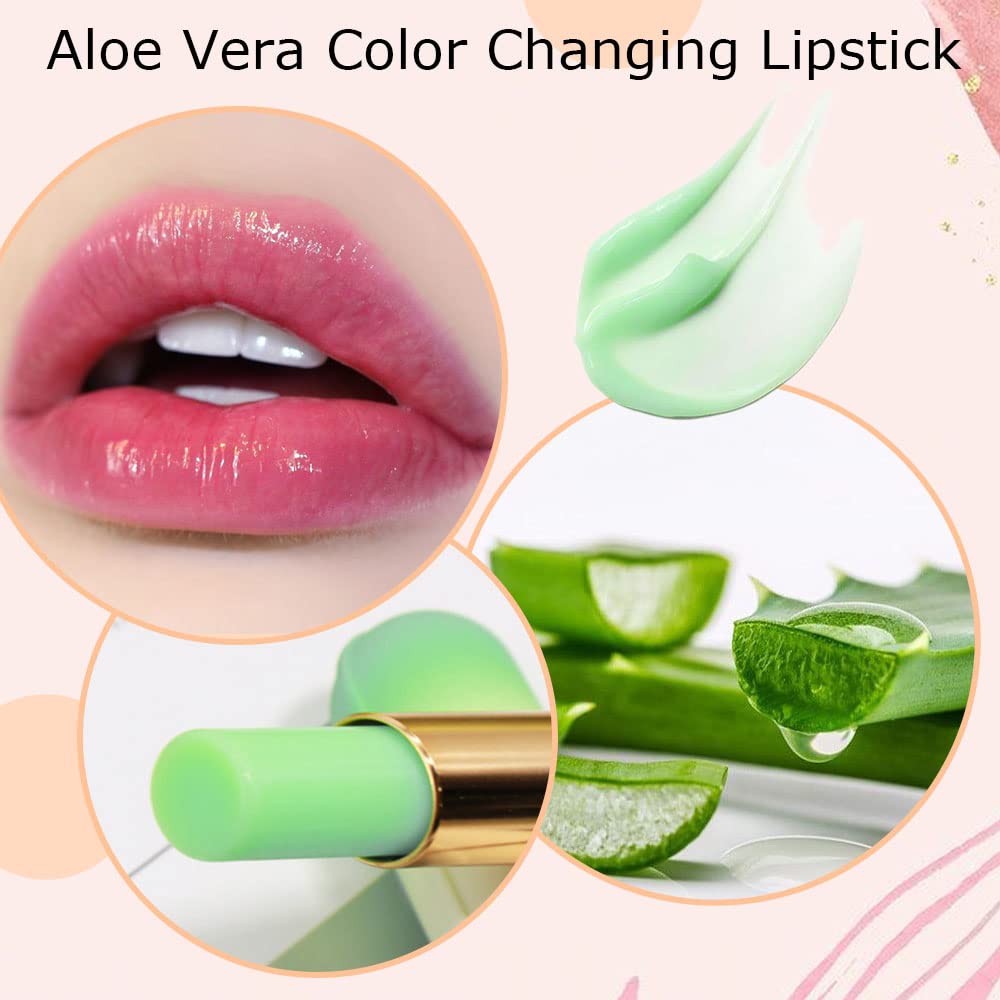 evpct 2Pcs Aloe Vera Tinted Lip Balms PH Lip Color Changing Lipstick Balm Stain Gift Set Queen for Women Girls Korean Mood Long Lasting Color Change Light Pink Lipstick Lip Tint Plumper Gloss