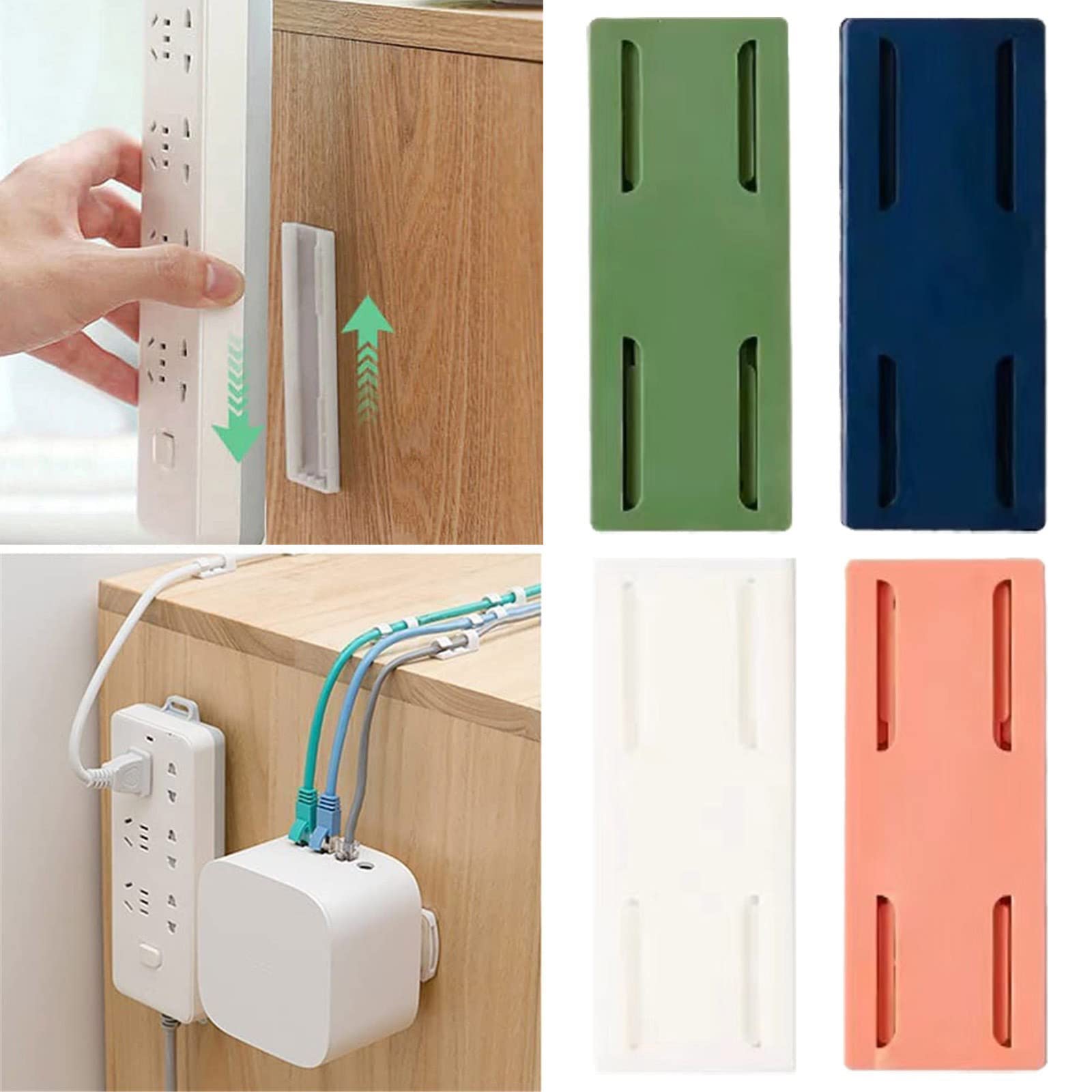 MISNODE 2 Pack Power Strip Holder Wall-Mounted Power Socket Holder Multicolor Adhesive Punch-Free Socket Holder Removable Power Strip HolderFixator Space-Saving Plug Fixer for Home Office