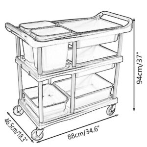 INDYAH Movable Trolleys, Household Serving Cart Commercial Tableware Collection Car, 3-Tiers Storage Hand Trucks, with Wheels and Handle, Plastic Hotel Collecting Dining Car/Gray/Large