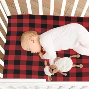 WELLDAY Red Buffalo Plaid Crib Sheets for Boys and Girls, Fitted Baby Crib Sheets Soft and Breathable Mini Crib Sheets 39 X 27 X 5 Inches