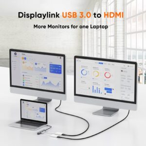 Bundle – 2 Items: CableCreation USB HDMI Adapter with DisplayLink Chip + 7 in 1 USB C Hub