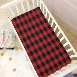 WELLDAY Red Buffalo Plaid Crib Sheets for Boys and Girls, Fitted Baby Crib Sheets Soft and Breathable Mini Crib Sheets 39 X 27 X 5 Inches