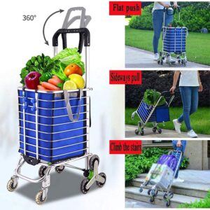 Shopping Trolley on Wheels Multi Function s,Kitchen Storage Utility Carts Foldable Dual Use Aluminum Alloy Climbing Shopping Cart 8 Rounds Crystal Wheel, Load 35 Kg Hand Trucks,Blue-B,