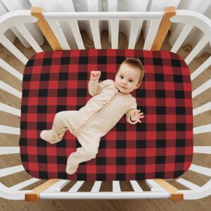 WELLDAY Red Buffalo Plaid Crib Sheets for Boys and Girls, Fitted Baby Crib Sheets Soft and Breathable Mini Crib Sheets 39 X 27 X 5 Inches