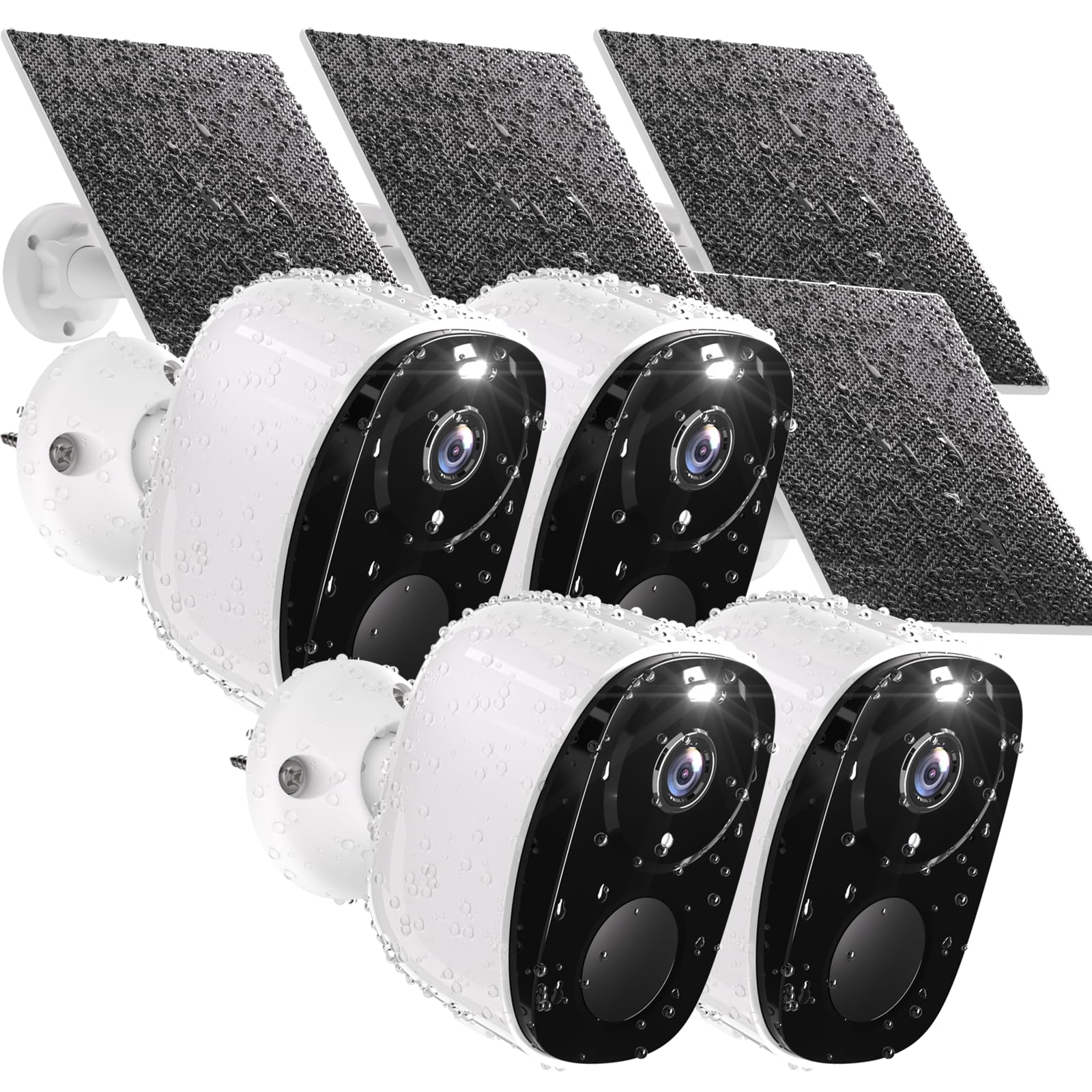 Rraycom 4pc Solar Security Cameras Wireless Outdoor, 2K Battery Powered Security Cameras, WiFi Security Cameras for Home Outside, Color Night Vision, AI Motion Detection, 2-Way Audio, IP65, SD/Cloud