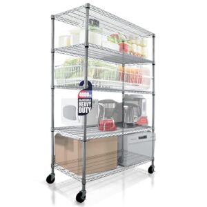 48 x 24 x 76, 4000 lbs, commercial metal shelves for storage with wheels for garage shelving, 5 tier wire shelving rack for kitchen storage, heavy duty shelving for home storage, chrome, crescent