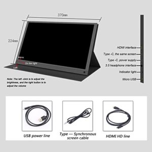 15.6-inch Portable Monitor Cell Phone Computer External with Screen/Split Screen Device HD IPS Screen (Color : Black)