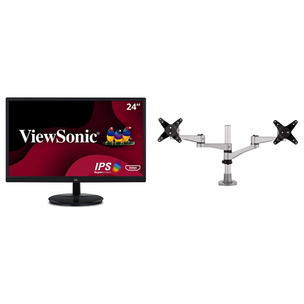 ViewSonic VA2459-SMH 24 Inch IPS 1080p LED Monitors and LCD-DMA-001 Dual Monitor Mounting Arm with Vesa Mount