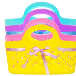 Easter Egg Hunt Oval Plastic Baskets with Ribbons(Pink, Purple, Blue and Yellow) With Special DTJS Easter Bonus