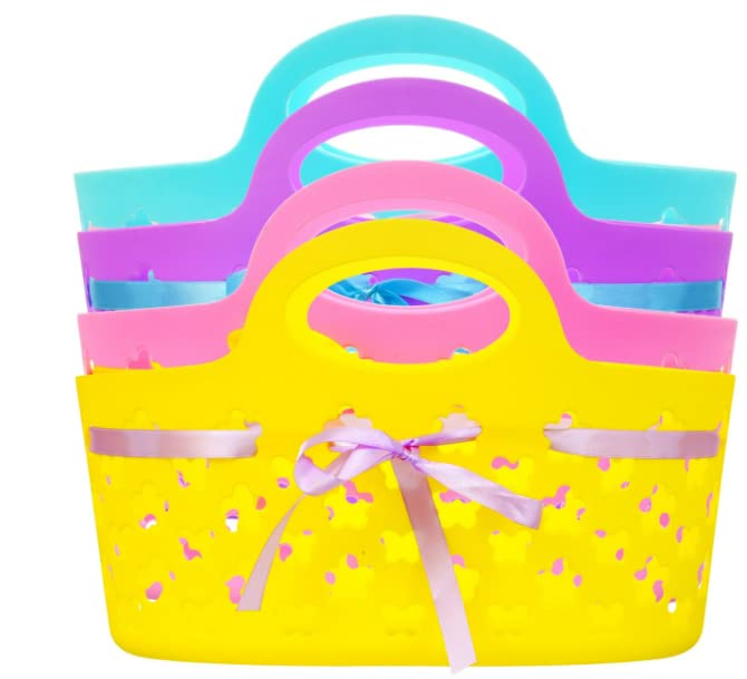 Easter Egg Hunt Oval Plastic Baskets with Ribbons(Pink, Purple, Blue and Yellow) With Special DTJS Easter Bonus