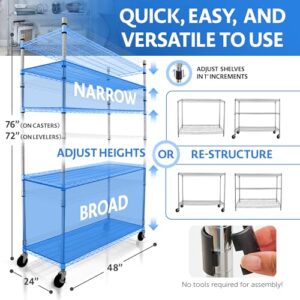 48 x 24 x 76, 4000 LBS, Commercial Metal Shelves for Storage with Wheels for Garage Shelving, 5 Tier Wire Shelving Rack for Kitchen Storage, Heavy Duty Shelving for Home Storage, Chrome, Crescent