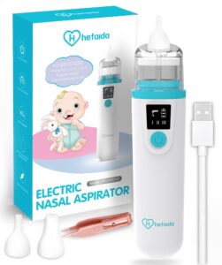 nasal aspirator for baby, electric baby nose sucker, usb rechargeable with 3 suction levels, mute and anti-backflow with infant nose cleaning tweezer