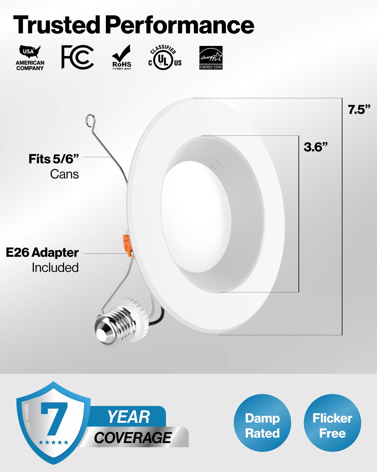 Sunco 96 Pack Retrofit LED Recessed Lighting 6 Inch, 5000K Daylight, Dimmable Can Lights, Baffle Trim, 13W=75W, 1050 LM, Damp Rated - ETL