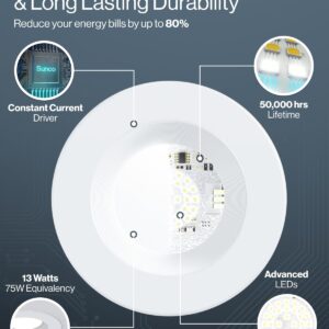 Sunco 96 Pack Retrofit LED Recessed Lighting 6 Inch, 5000K Daylight, Dimmable Can Lights, Baffle Trim, 13W=75W, 1050 LM, Damp Rated - ETL