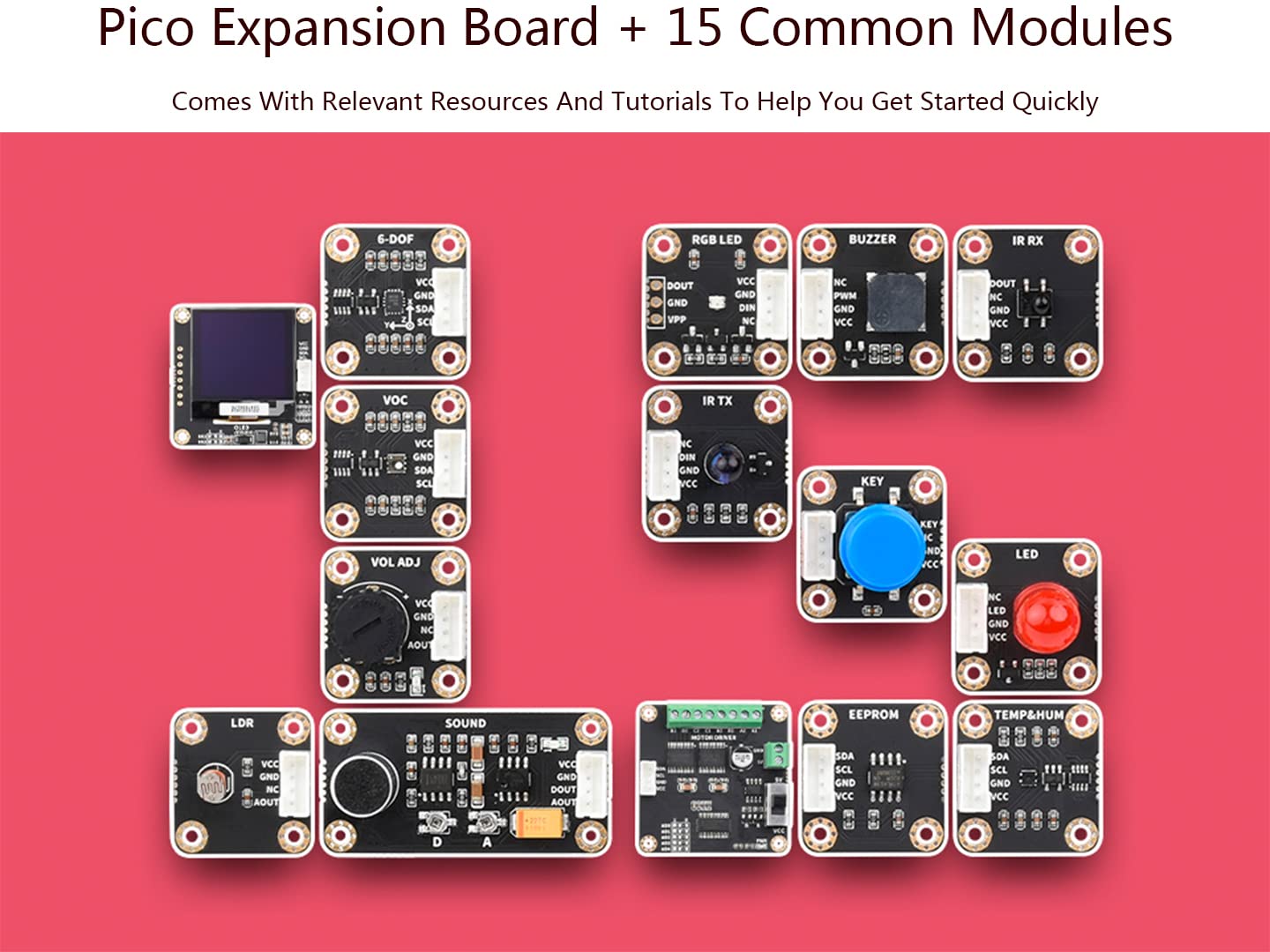 waveshare for Raspberry Pi Pico/Pico W/Pico WH, Raspberry Pi Pico Sensor Kit with Pico Expansion Board and 15 Detachable Sensors All-in-One Design, No Soldering and Wiring