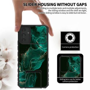 RWUTYTIUL Case for Samsung A14 5G 2023 with Sliding Camera Cover, Slim Kickstand Dual Layer Hard PC & Silicone Shockproof Protection Case for Samsung Galaxy A14 5G 6.6", Galaxy PineappleGreen Marble