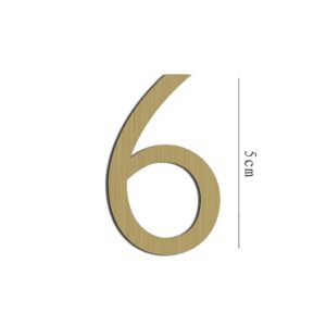 0-9 5cm Golden Brass Numbers Retro Hotel Dormitory Room Door Plates Metal Digital House Number, 1pcs (Color : Number 6)