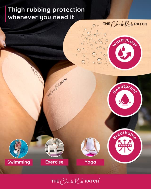 The Chub Rub Patch for Thighs (AS SEEN ON SHARK TANK), Anti Chafe Thigh Chafing Prevention Friction Tape Patches, Anti Chafing Skin Tape for Inner Thigh Rubbing Prevention Women (3 Pairs), Ivory