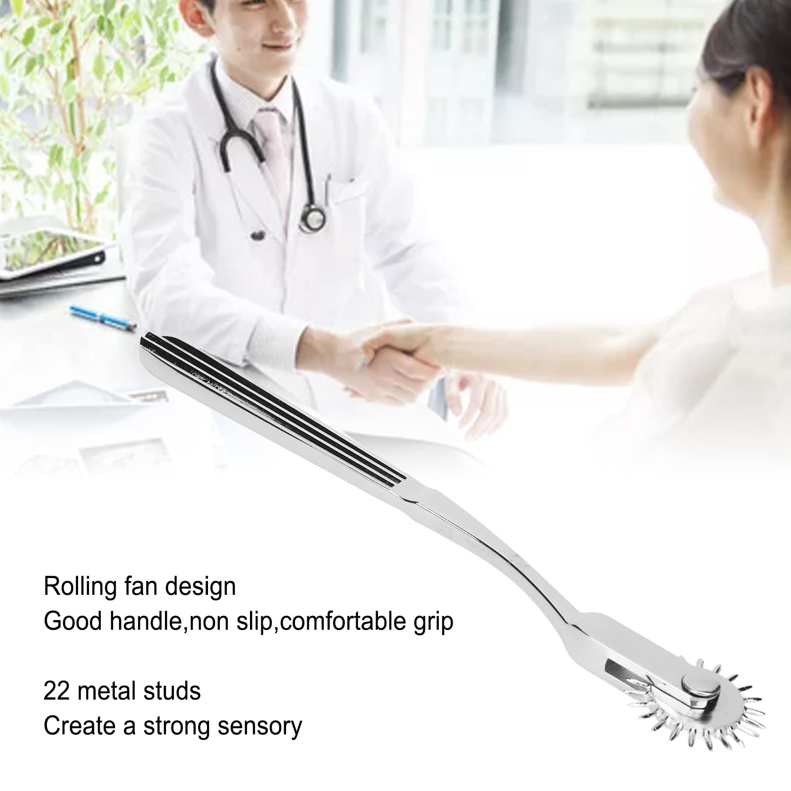 Neuro Pinwheel, Compact Portable Ergonomic Wartenberg Neuro Pinwheel 22 Metal Spikes Rolling Fan for Neurological Examination