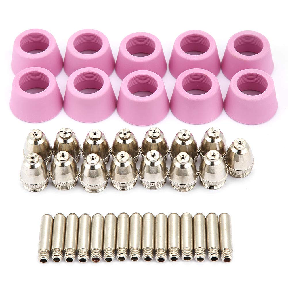 40pc Plasma Cutter Cutting Torch Kit,Electrode Nozzles Tip Accessory with 10 Ceramic Shield Cups,15 Electrodes and 15 Nozzles for SG55, AG60 Flashlight