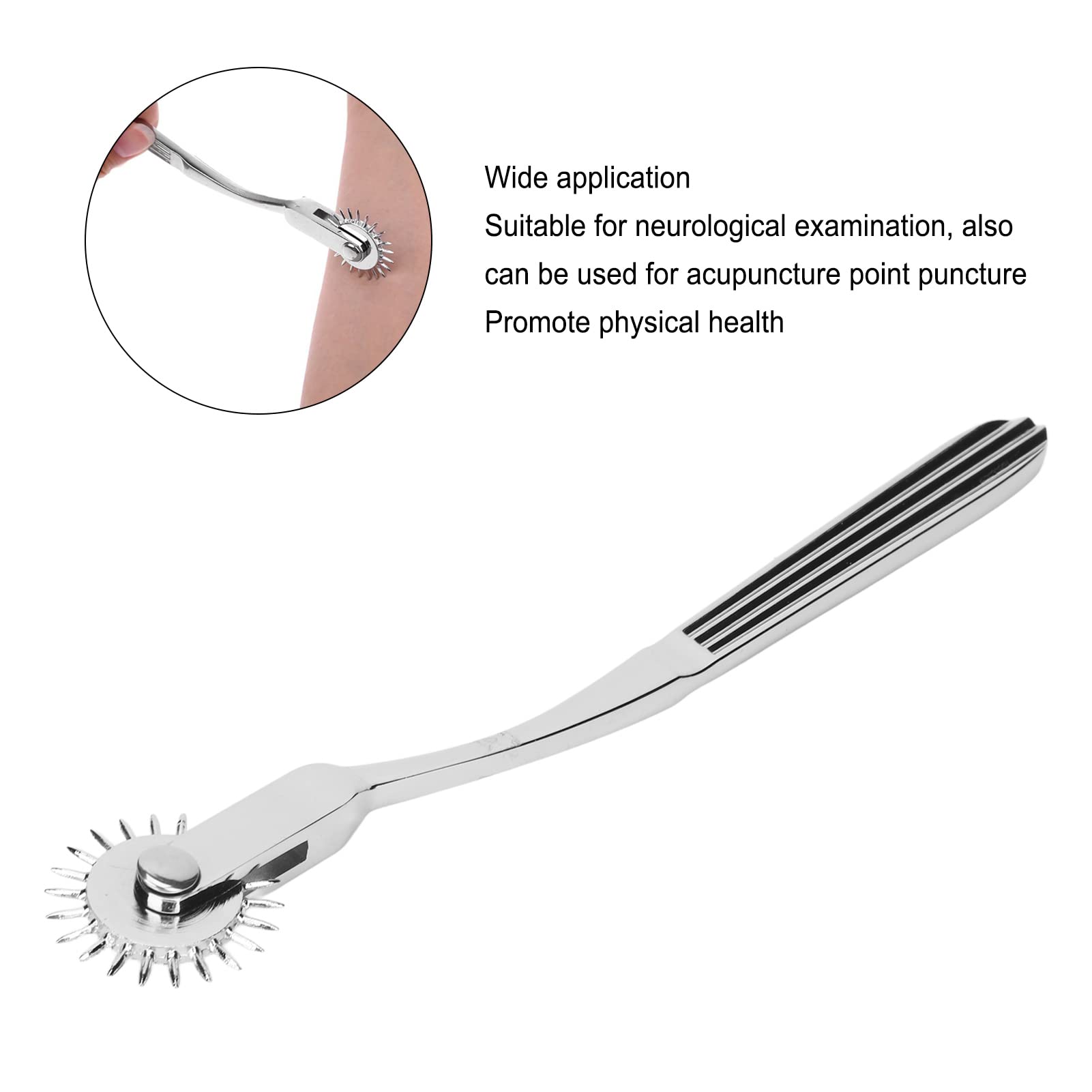 Neuro Pinwheel, Compact Portable Ergonomic Wartenberg Neuro Pinwheel 22 Metal Spikes Rolling Fan for Neurological Examination