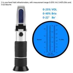 OKJHFD Alcohol Refractometers,Professional Portable Hand Held Grape and Wine Alcohol Refractometers,0-25% Vol 0-40% Brix 0-22 Baume Refractometers